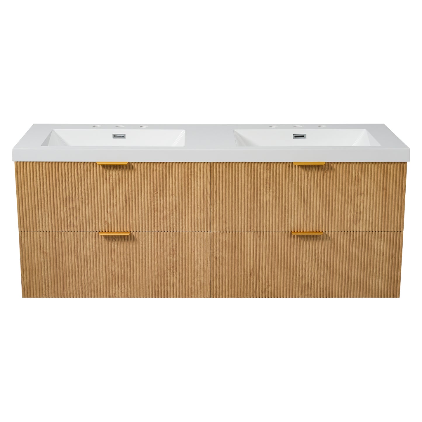 Dexmalle 60-in Brown Wall-Mounted Double Sink Bathroom Vanity With White SMC Top and Four Drawers