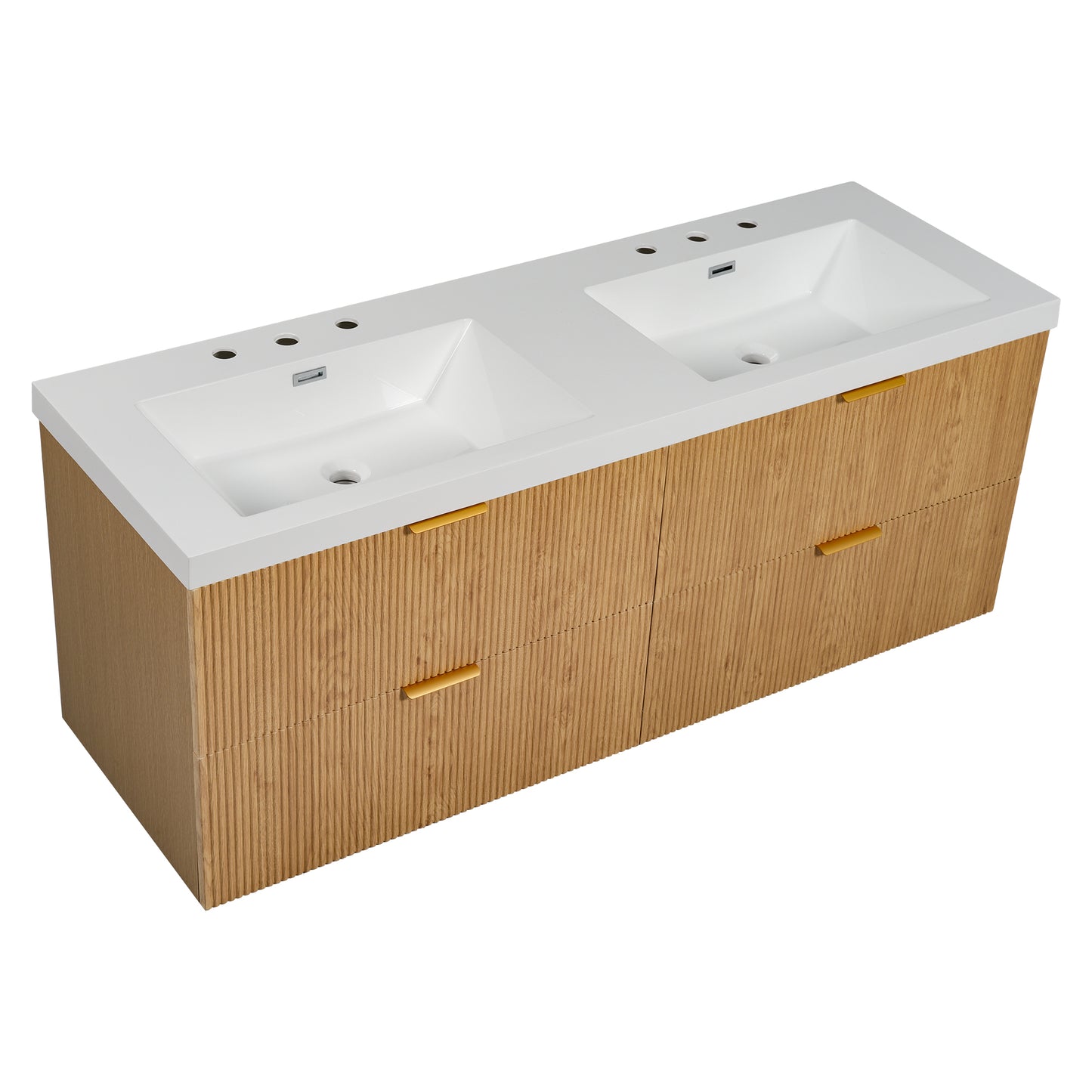 Dexmalle 60-in Brown Wall-Mounted Double Sink Bathroom Vanity With White SMC Top and Four Drawers