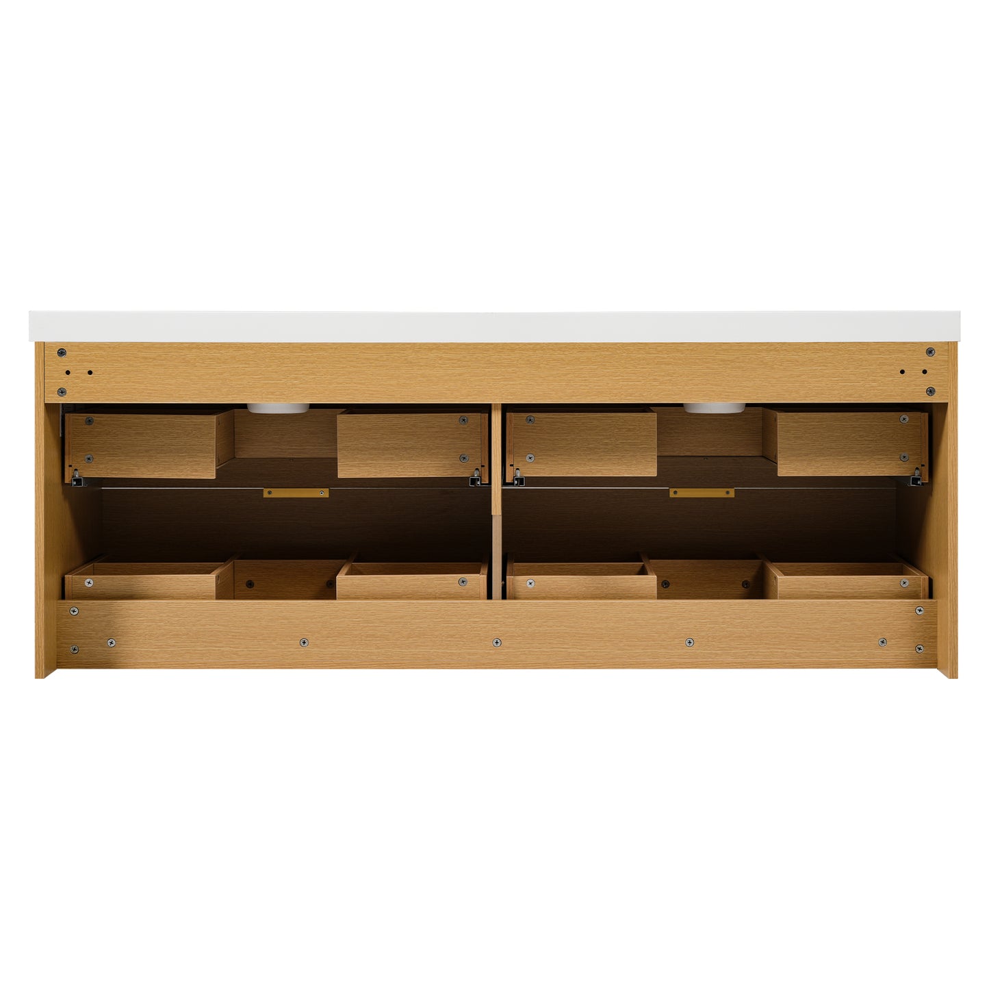 Dexmalle 60-in Brown Wall-Mounted Double Sink Bathroom Vanity With White SMC Top and Four Drawers