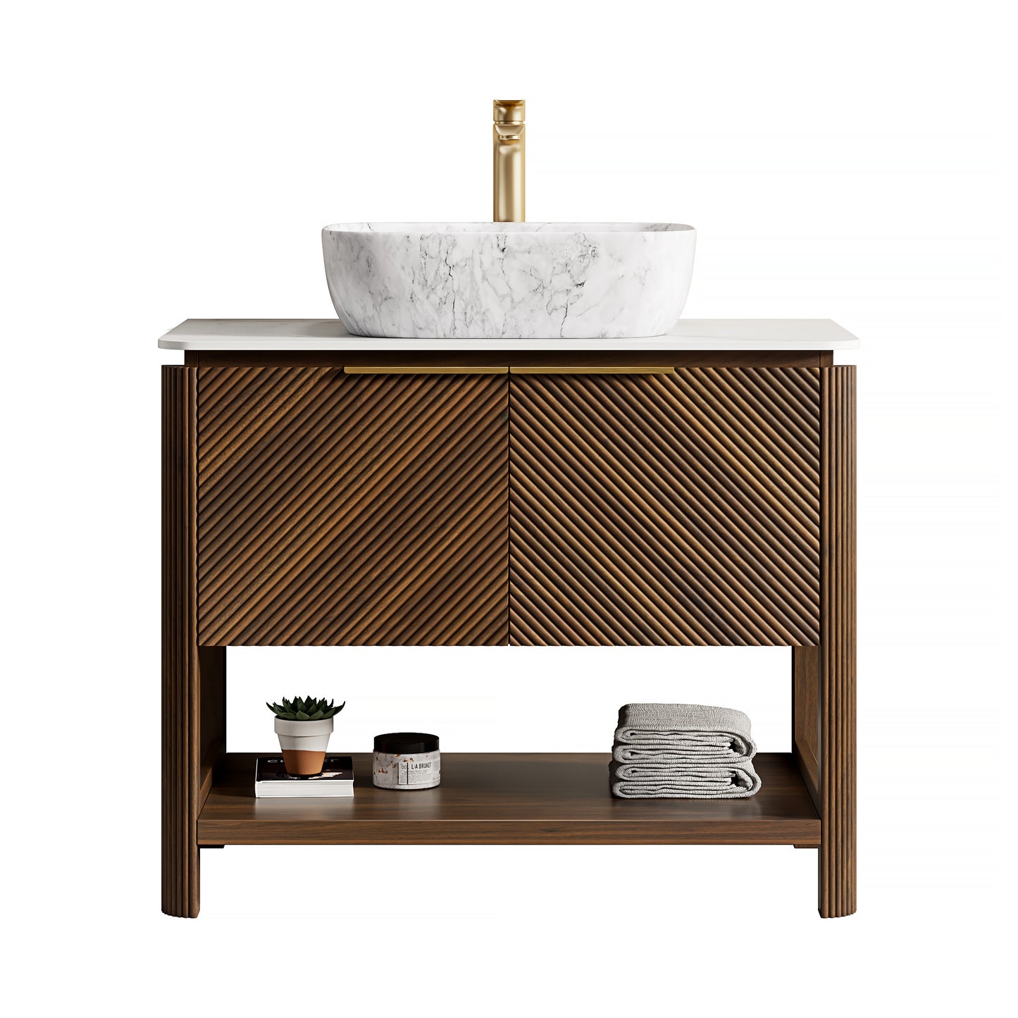 Dexmalle 36-in Dark Walnut Freestanding Single Sink Bathroom Vanity with Sintered Stone Top and Vessel Sink