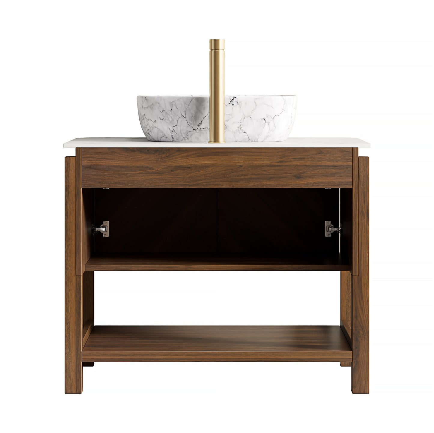 Dexmalle 36-in Dark Walnut Freestanding Single Sink Bathroom Vanity with Sintered Stone Top and Vessel Sink