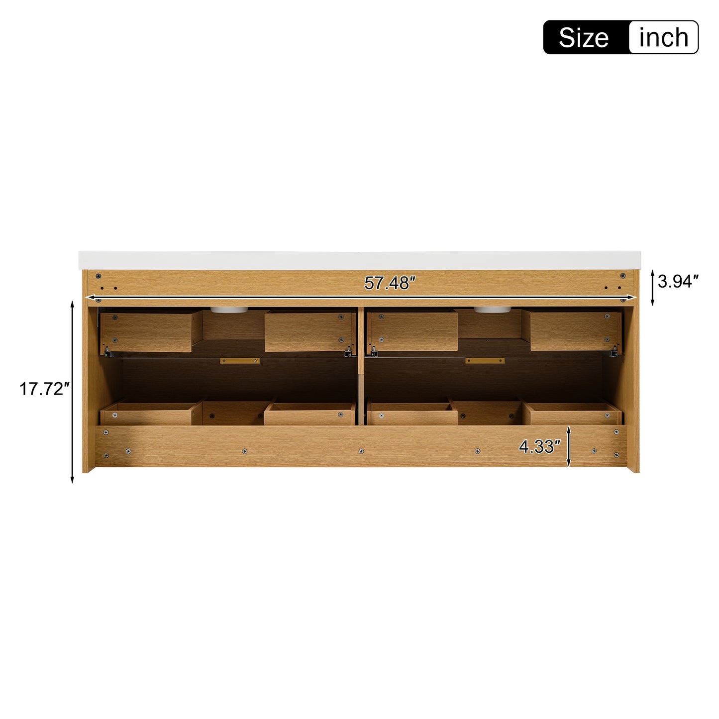 Dexmalle 60-in Brown Wall-Mounted Double Sink Bathroom Vanity With White SMC Top and Four Drawers