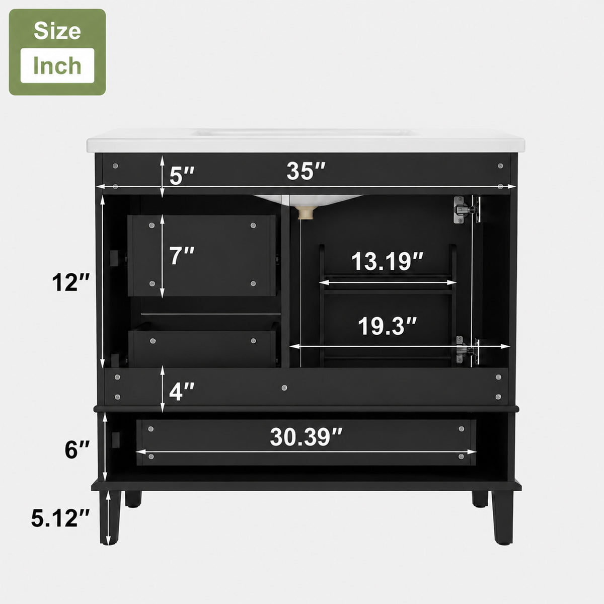 Dexmalle 36" Black Modern Bathroom Cabinet with Sink Combo Set