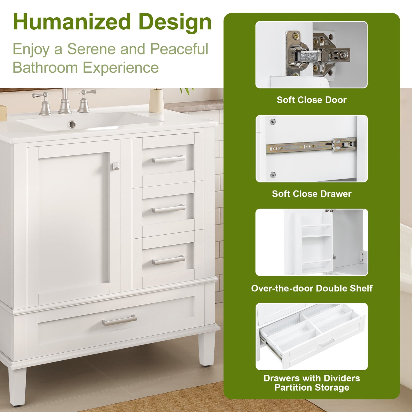 Dexmalle 30-in White Modern Freestanding Single Sink Bathroom Vanity with Ceramic Sink
