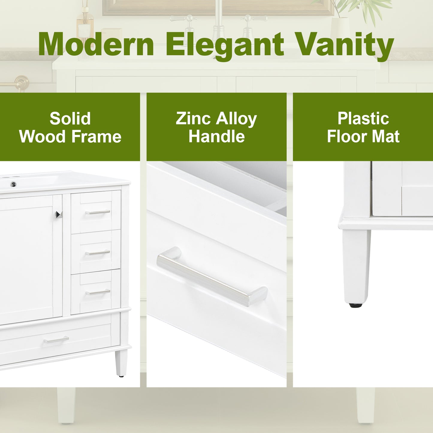 Dexmalle 30-in White Modern Freestanding Single Sink Bathroom Vanity with Ceramic Sink