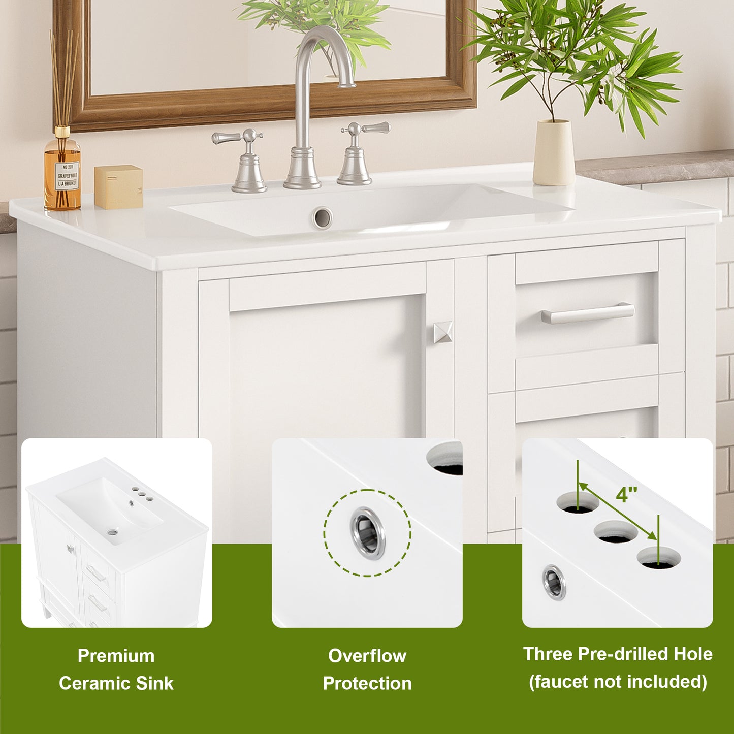 Dexmalle 30-in White Modern Freestanding Single Sink Bathroom Vanity with Ceramic Sink