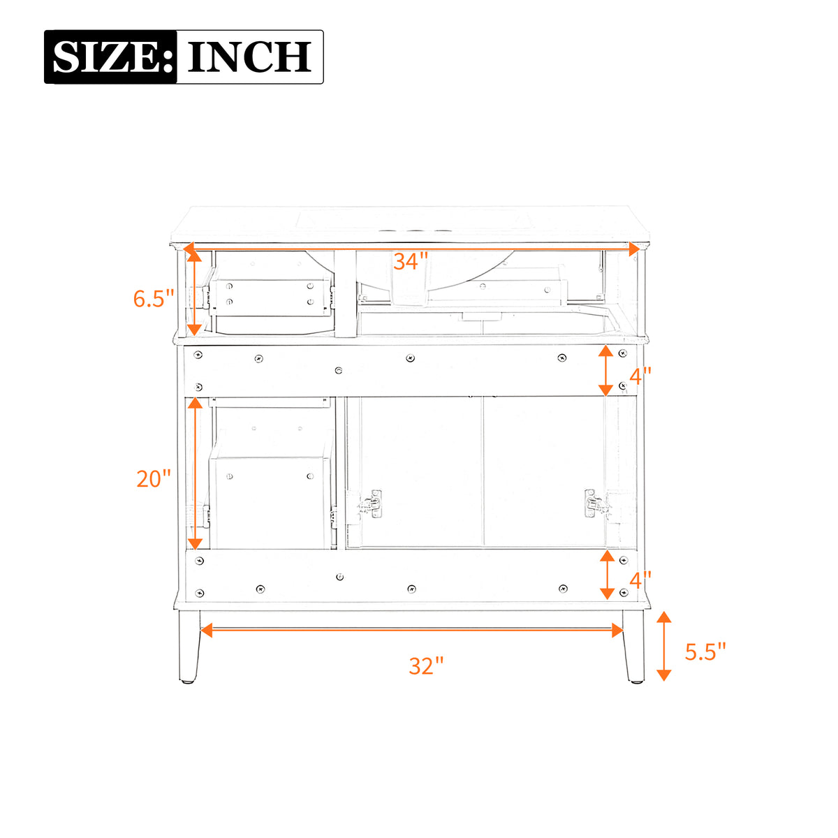 Dexmalle 36" White Modern Bathroom Vanity with Ceramic Sink