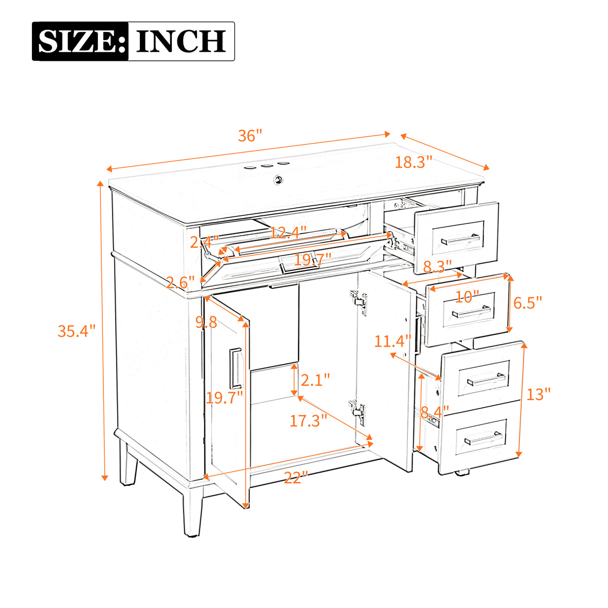 Dexmalle 36" White Modern Bathroom Vanity with Ceramic Sink