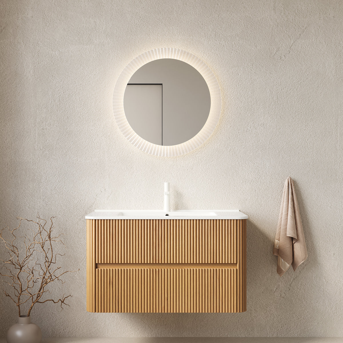 Dexmalle 36" Bathroom Vanity with Sink, Wall-Mounted Floating Plywood Bathroom Storage Cabinet with 2 Drawers