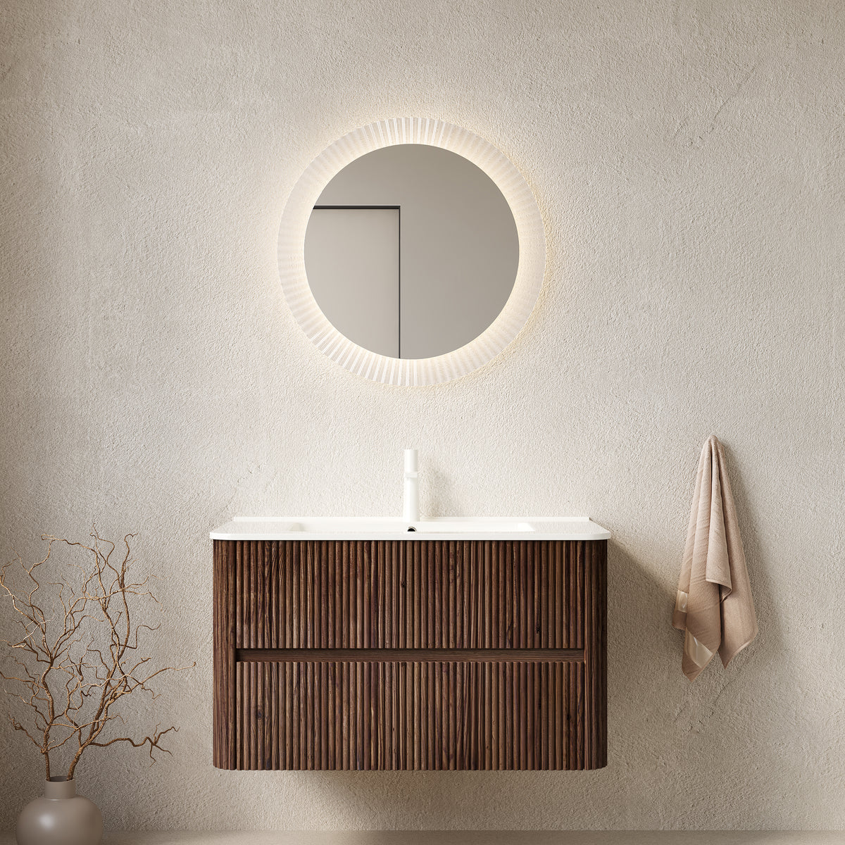 Dexmalle 36" Bathroom Vanity with Sink, Wall-Mounted Floating Plywood Bathroom Storage Cabinet with 2 Drawers