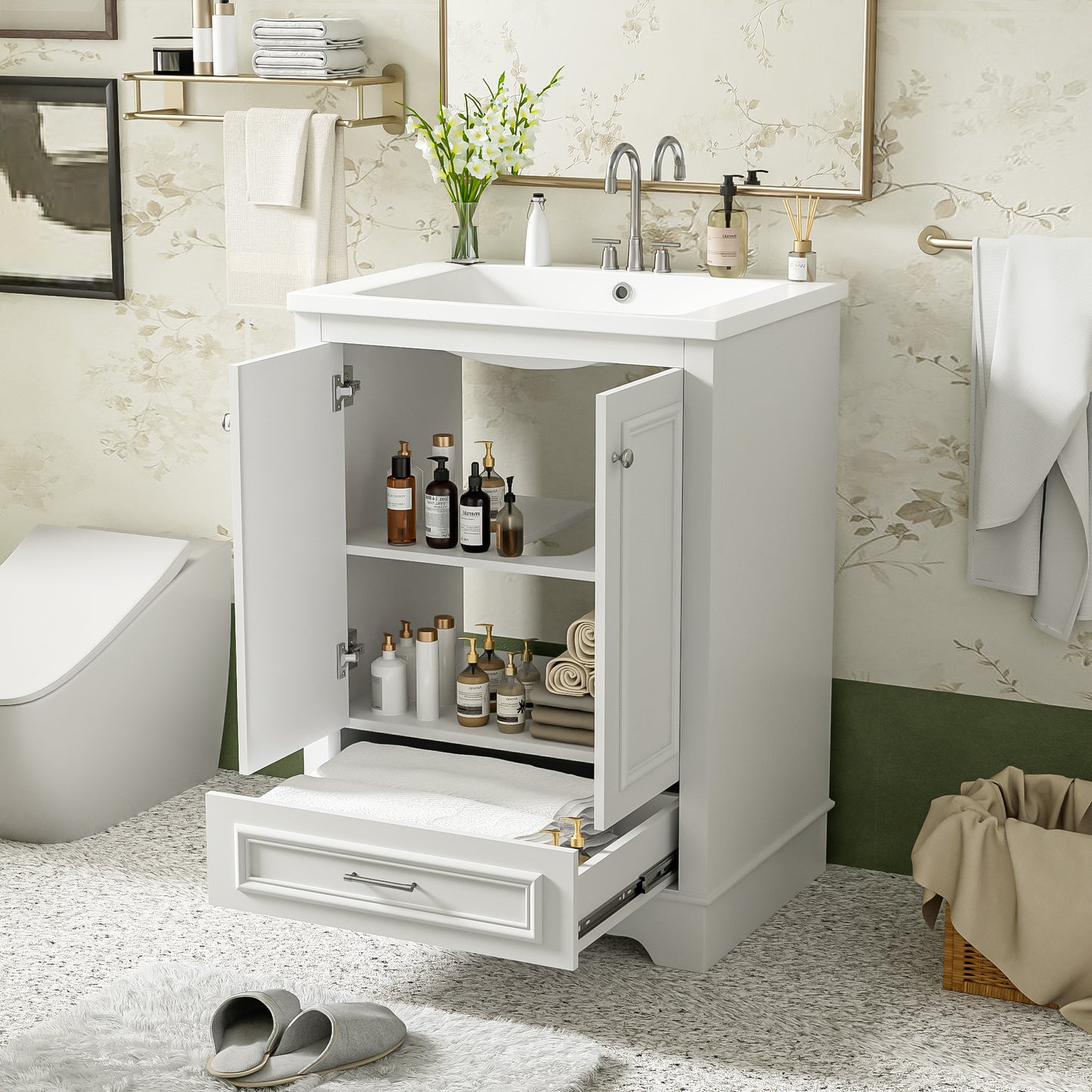 Dexmalle 24-in White Freestanding Single Sink Bathroom Vanity with White Ceramic Top
