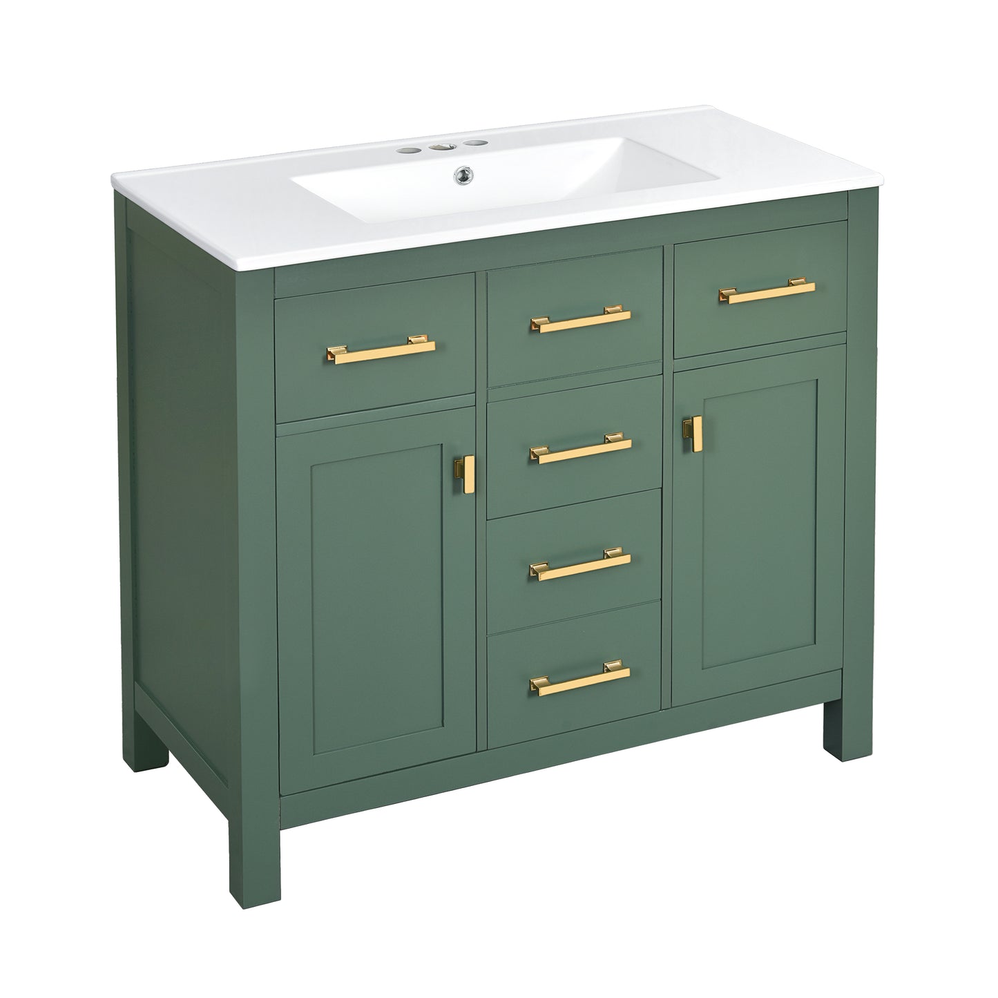 Dexmalle 36-in Green Undermount Single Sink Bathroom Vanity with White Ceramic Top and Four Drawers