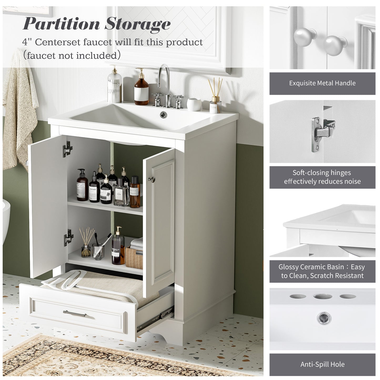 Dexmalle 24-in White Freestanding Single Sink Bathroom Vanity with White Ceramic Top