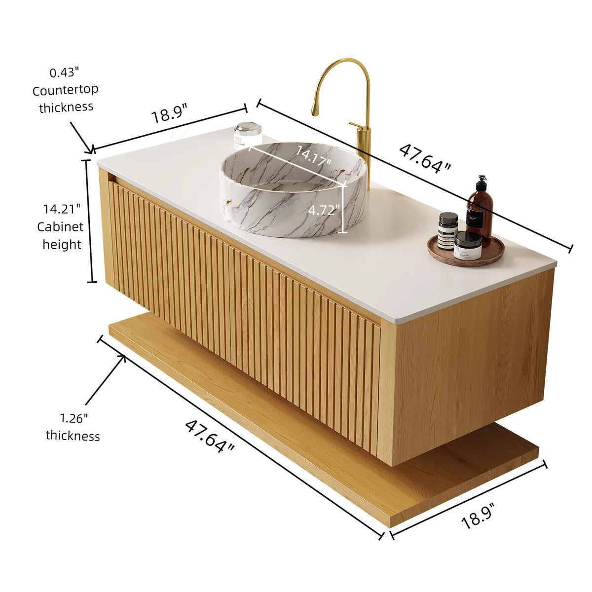 Dexmalle 48" Bathroom Vanity&Sink, Wall-Mounted Plywood Bathroom Storage Cabinet with Drawers&Open Shelf, Sintered Stone Countertop&Ceramic Basin