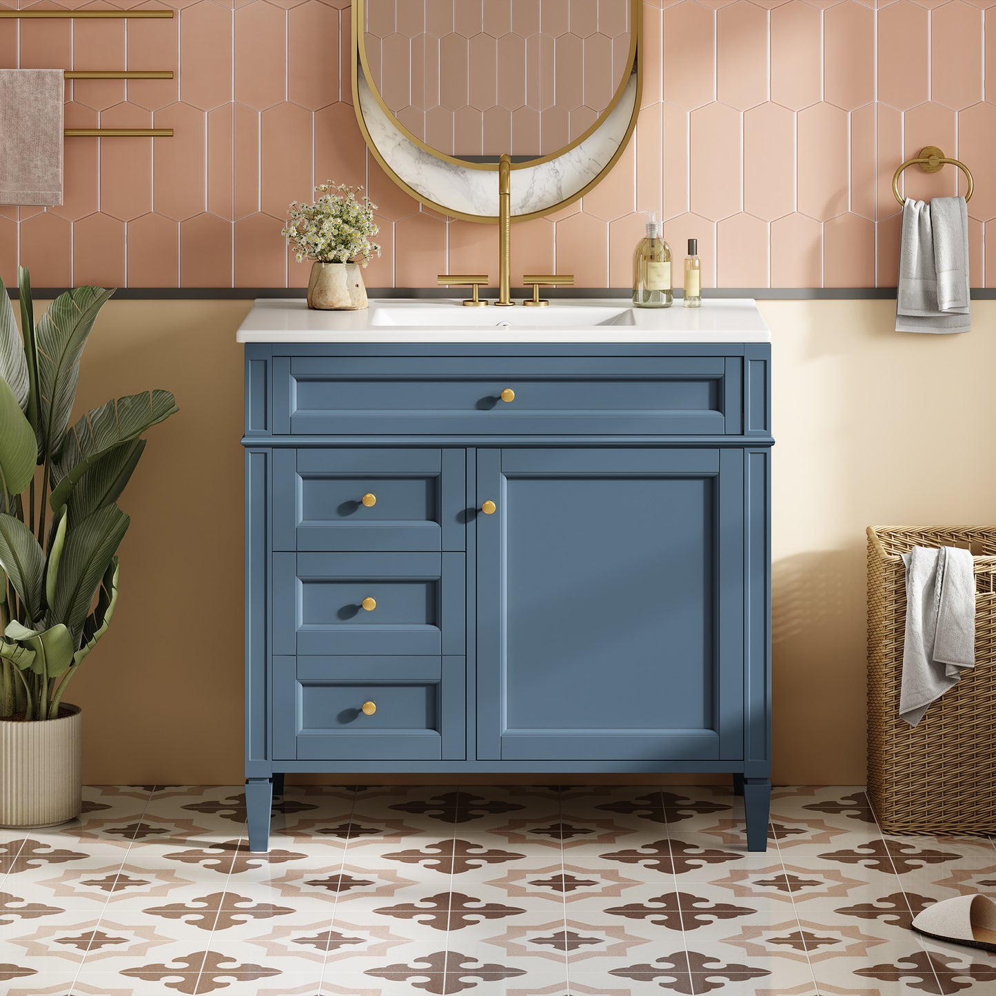 Dexmalle 36inch Bathroom Vanity with Top Sink 2 Drawers and a Tip-out Drawer