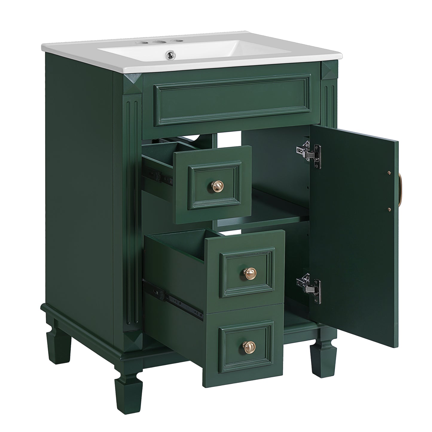 Dexmalle 24-in Green Modern Freestanding Single Sink Bathroom Vanity With Whtie Top and Two Drawers