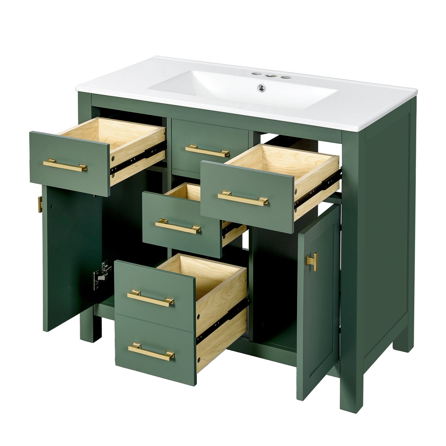 Dexmalle 36-in Green Undermount Single Sink Bathroom Vanity with White Ceramic Top and Four Drawers