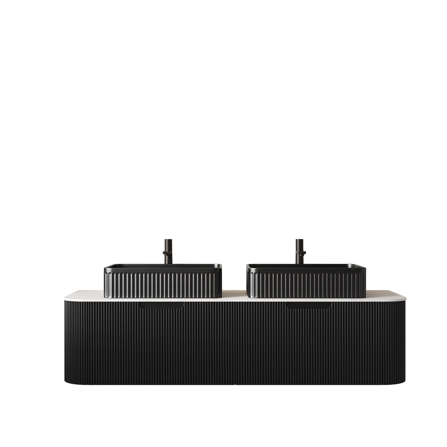Dexmalle 60-in Black Wall-mount Double Sink Bathroom Vanity with Sintered Stone Top and Black Vessel Sink