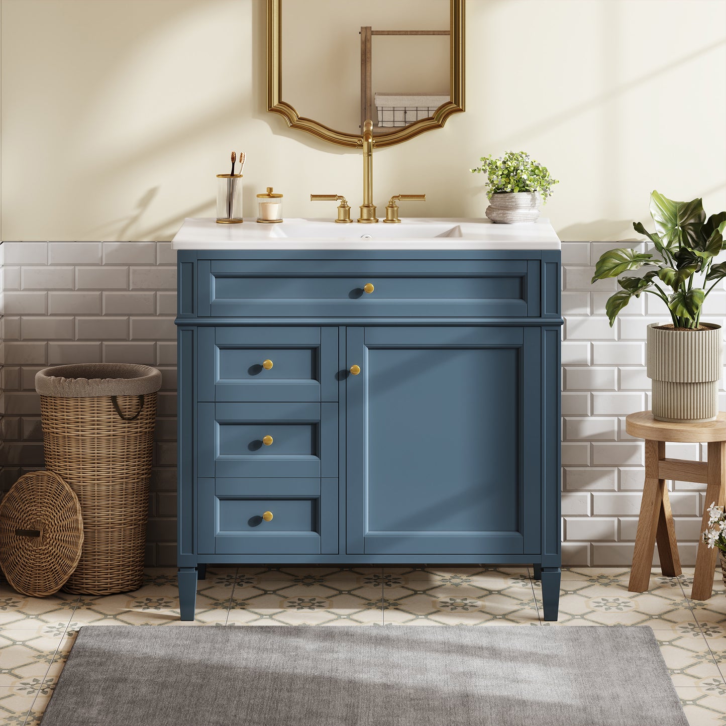 Dexmalle 36inch Bathroom Vanity with Top Sink 2 Drawers and a Tip-out Drawer