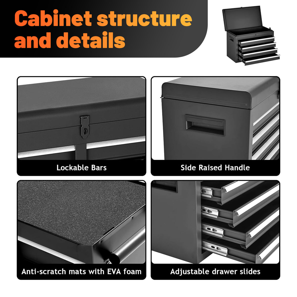 Dexmalle 5-Drawer Rolling Tool Storage Cabinet with Detachable Top Tool Box