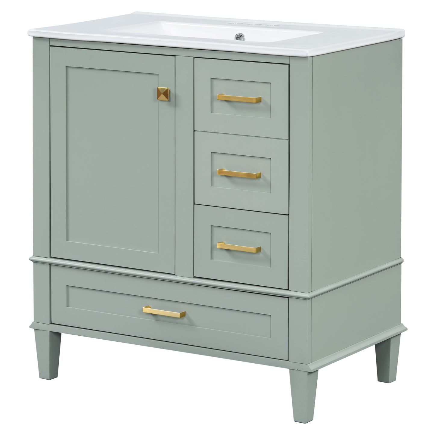 Dexmalle 30-in Light Green Freestanding Single Sink Bathroom Vanity with White Ceramic Top and Drawers