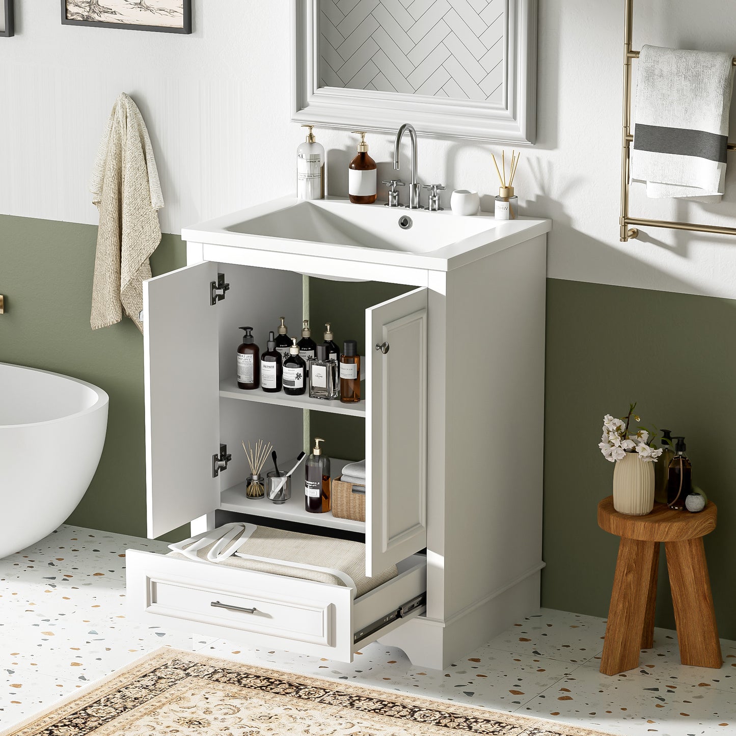 Dexmalle 24-in White Freestanding Single Sink Bathroom Vanity with White Ceramic Top