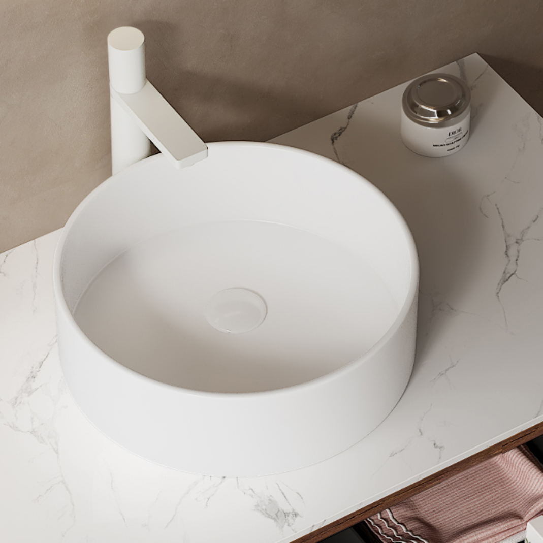 Dexmalle 36-in Dark Walnut Wall-mount Single Sink Bathroom Vanity with Sintered Stone Top and Vessel Sink