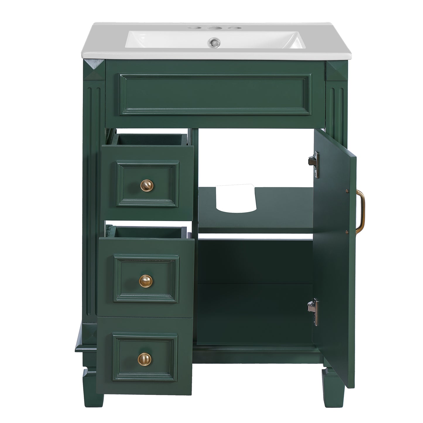 Dexmalle 24-in Green Modern Freestanding Single Sink Bathroom Vanity With Whtie Top and Two Drawers