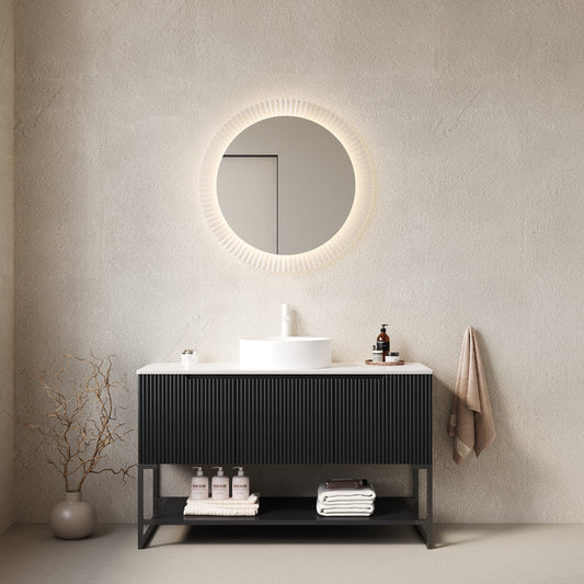 Dexmalle  48" Bathroom Vanity with Sink, Freestanding Bathroom Storage Cabinet with 3 Doors and Open Shelf