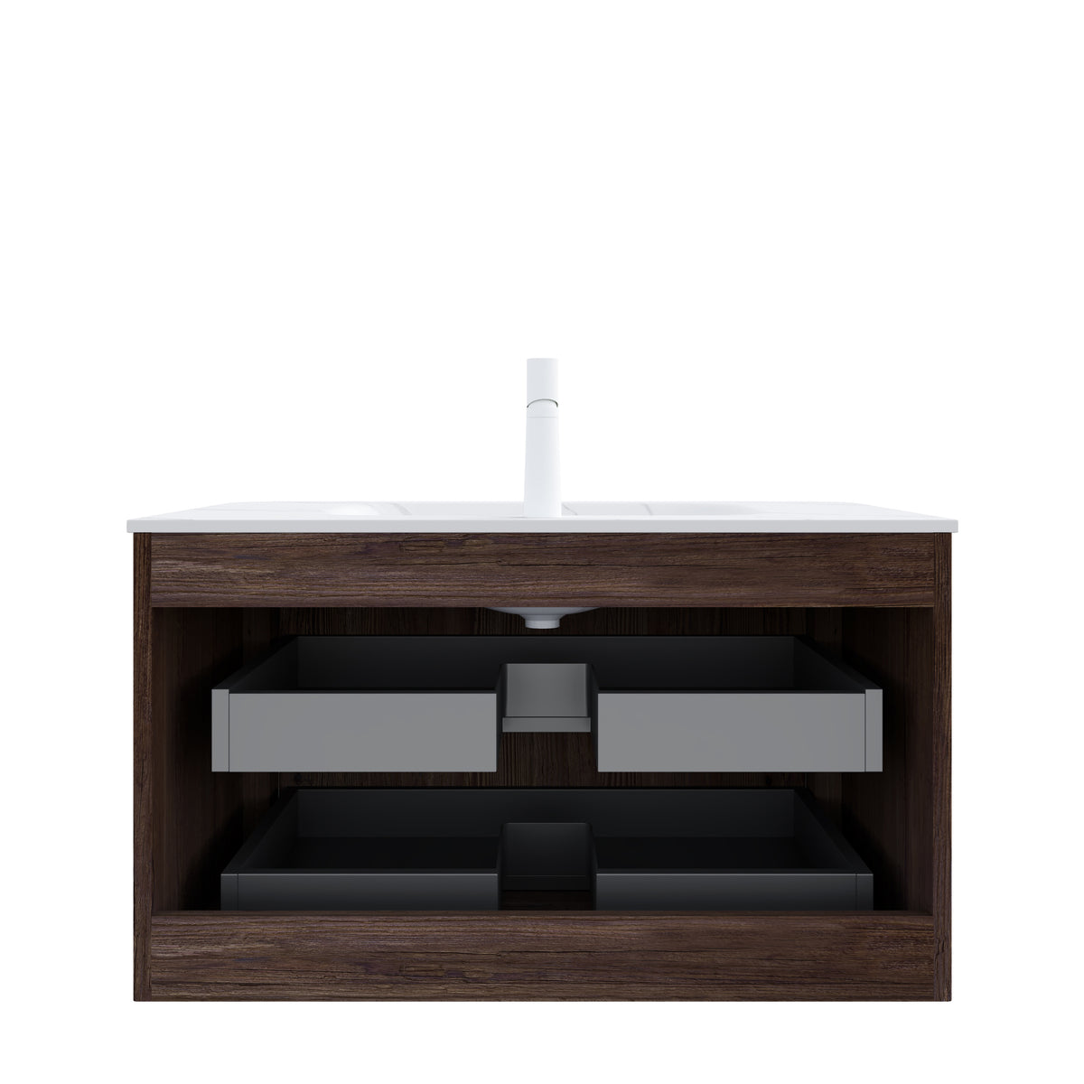 Dexmalle 36" Bathroom Vanity&Sink, Floating Stripe Plywood Storage Cabinet with 2 Drawers, Carrara White Sintered Stone