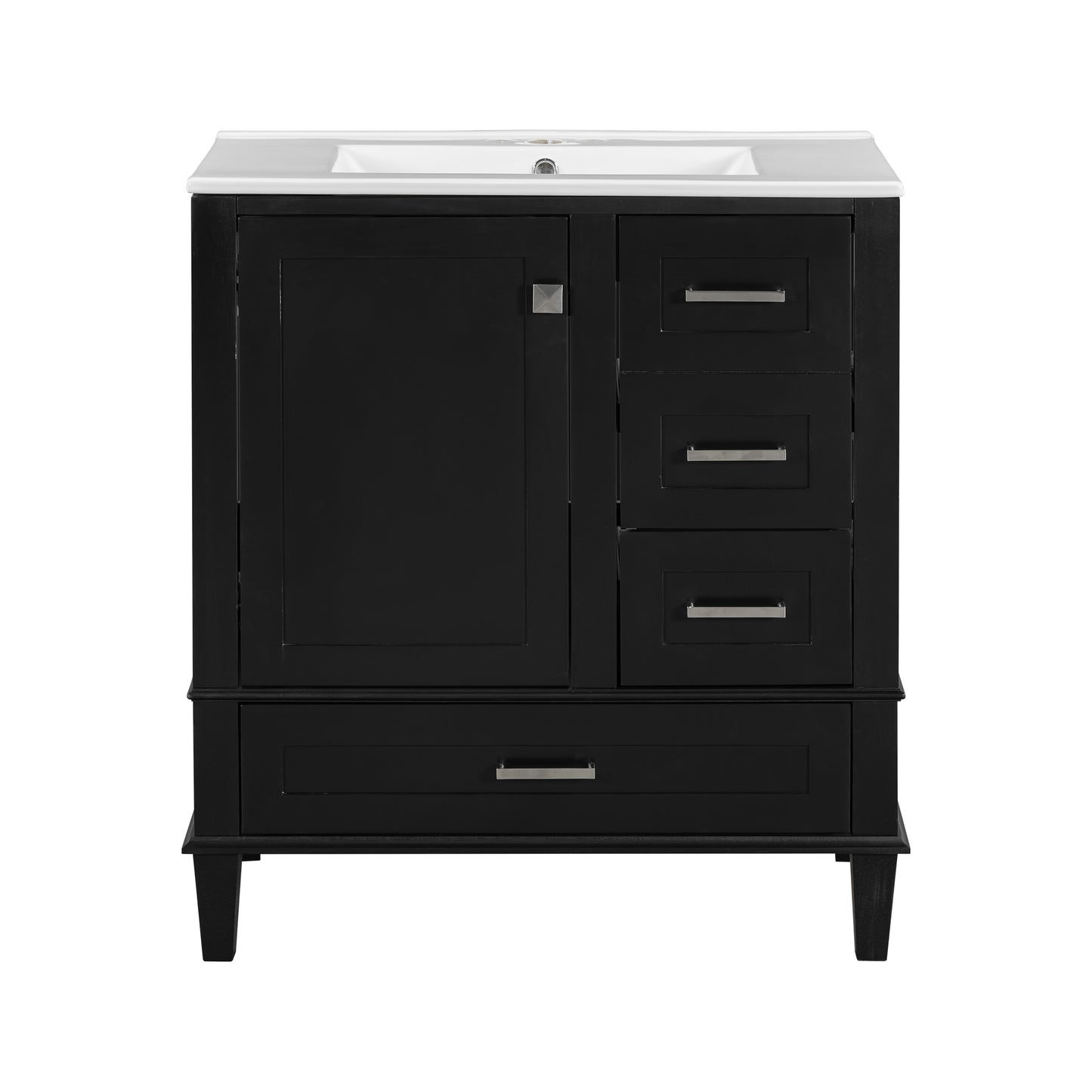 Dexmalle 30-in Black Freestanding Single Sink Bathroom Vanity with White Ceramic Top and Drawers