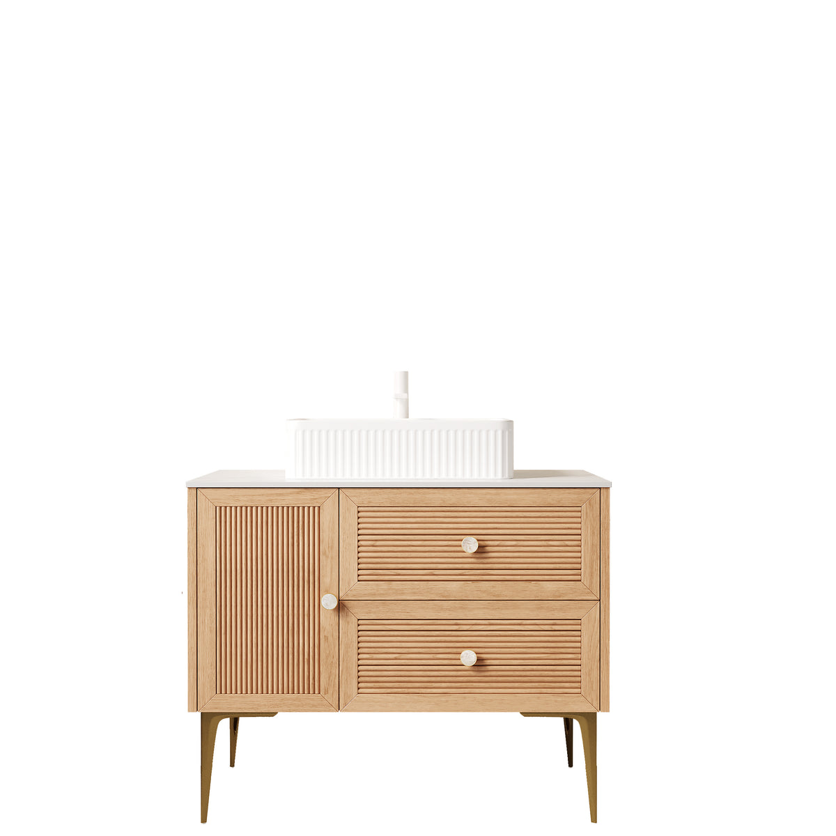 Dexmalle 36" Bathroom Vanity with Sink, Freestanding Plywood Storage Cabinet with 4 Metal Legs, One Door and 2 Drawers