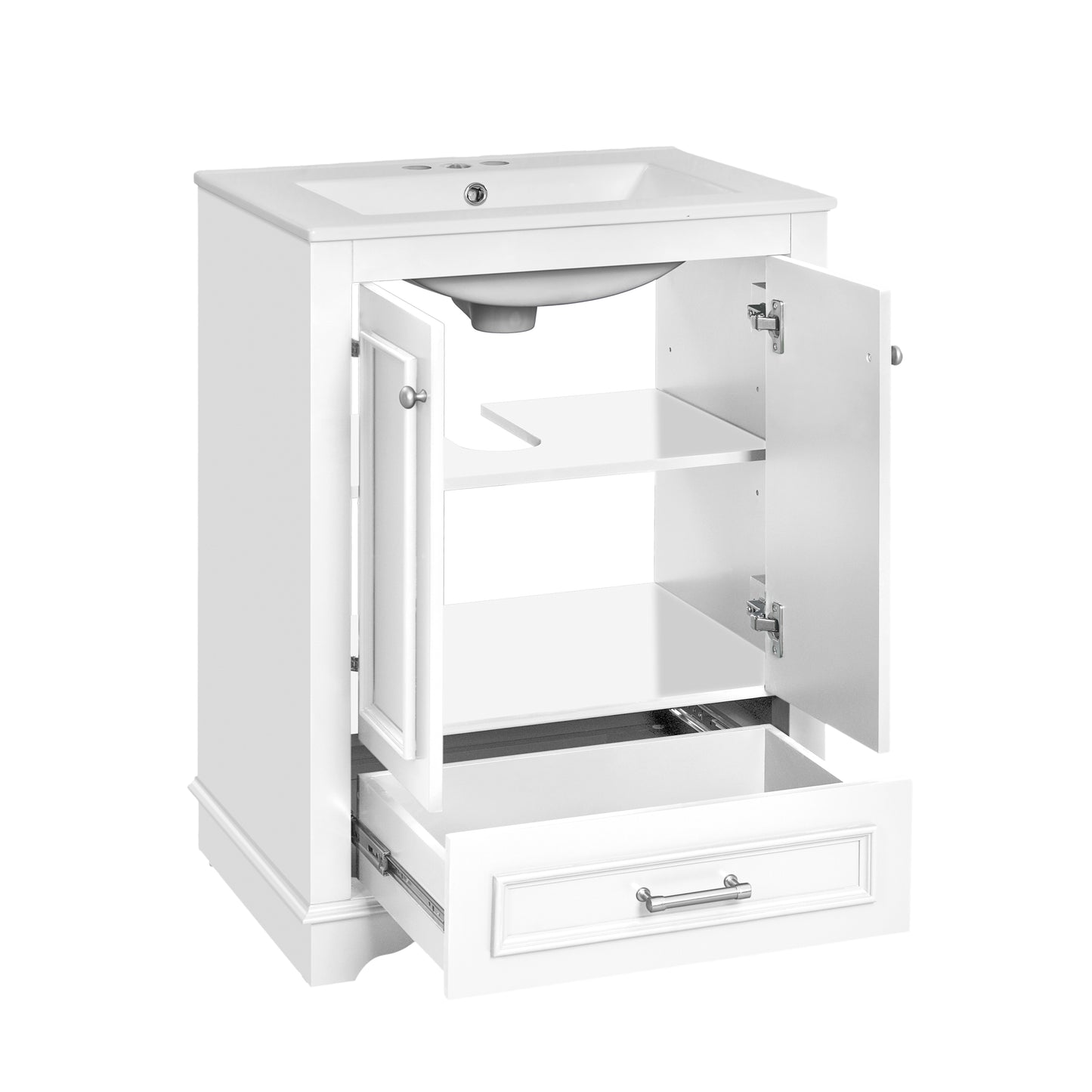 Dexmalle 24-in White Freestanding Single Sink Bathroom Vanity with White Ceramic Top
