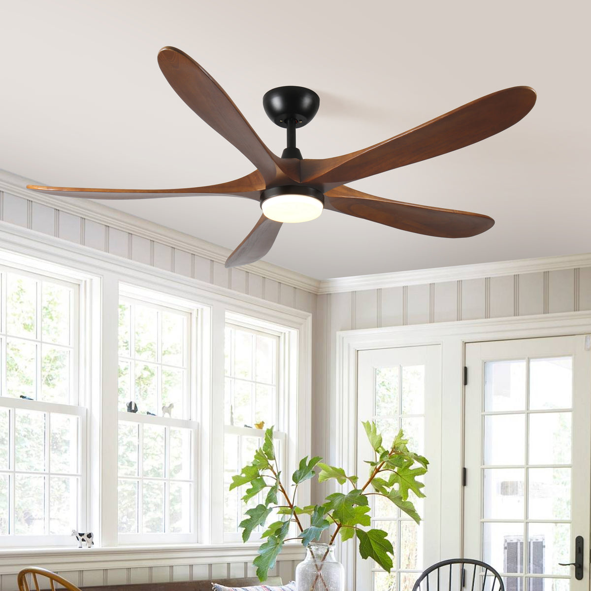 Dexmalle 62-Inch Solid Wood with Remote Control with Light