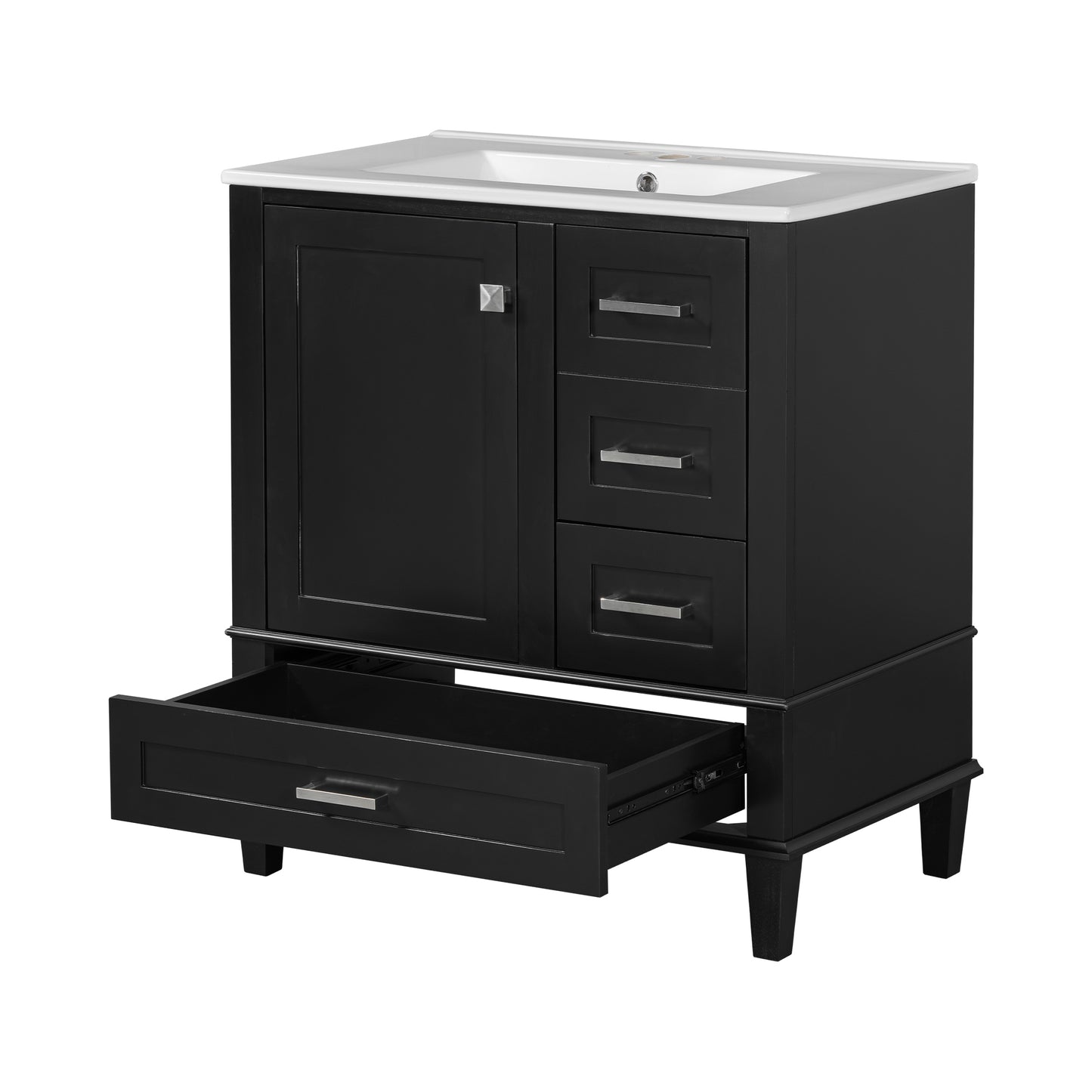 Dexmalle 30-in Black Freestanding Single Sink Bathroom Vanity with White Ceramic Top and Drawers