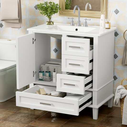 Dexmalle 30-in White Freestanding Single Sink Bathroom Vanity With White Ceramic Top and Drawers