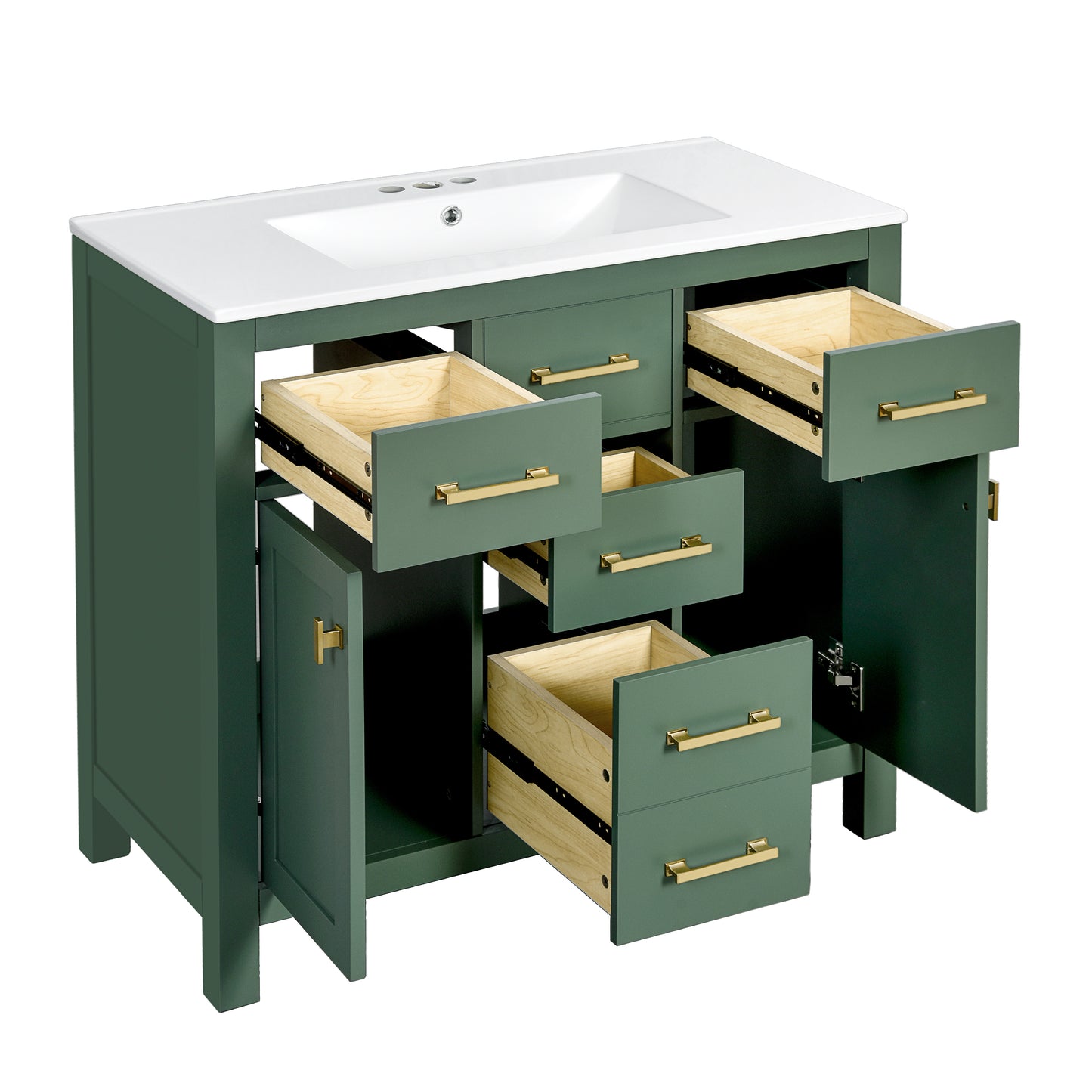 Dexmalle 36-in Green Undermount Single Sink Bathroom Vanity with White Ceramic Top and Four Drawers