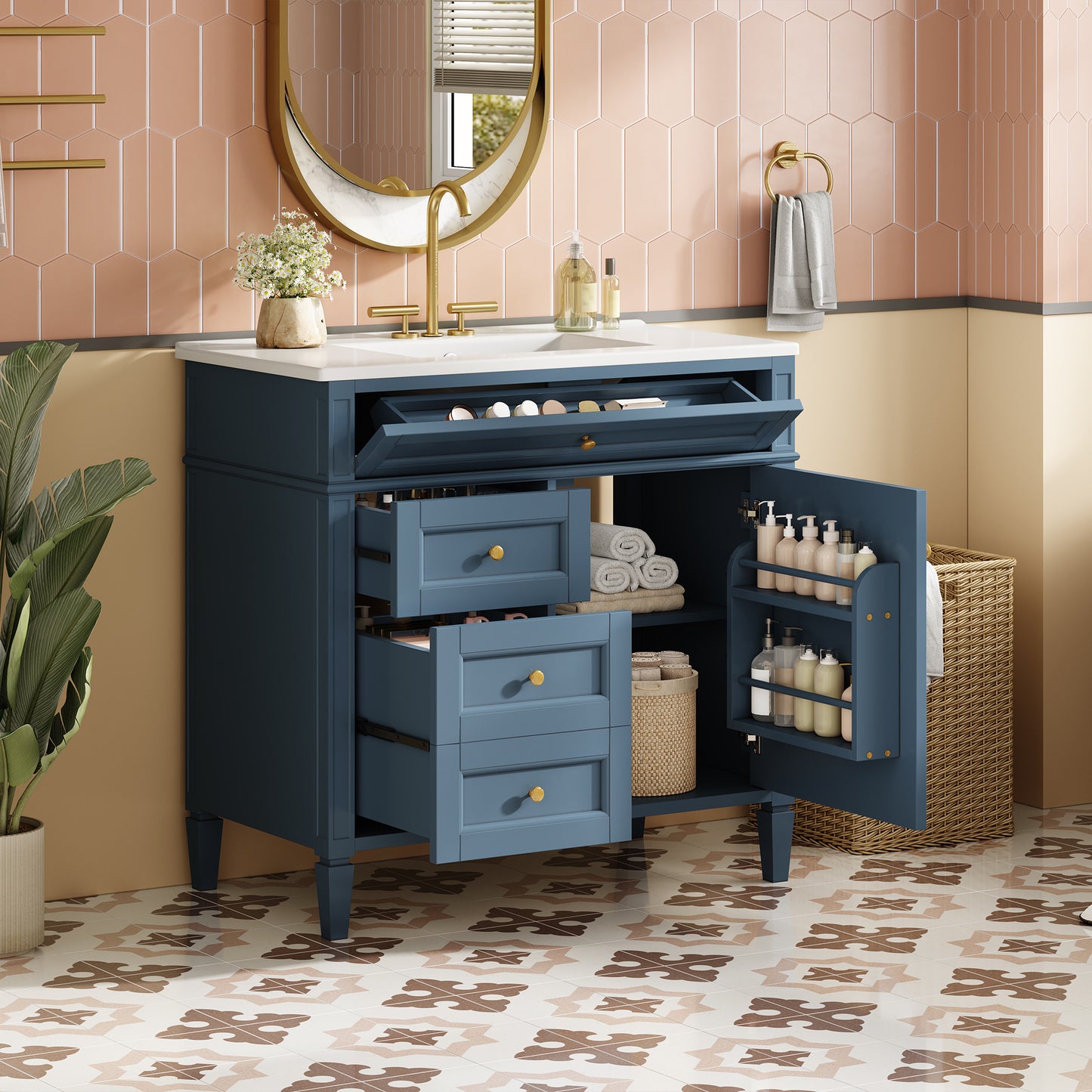 Dexmalle 36inch Bathroom Vanity with Top Sink 2 Drawers and a Tip-out Drawer