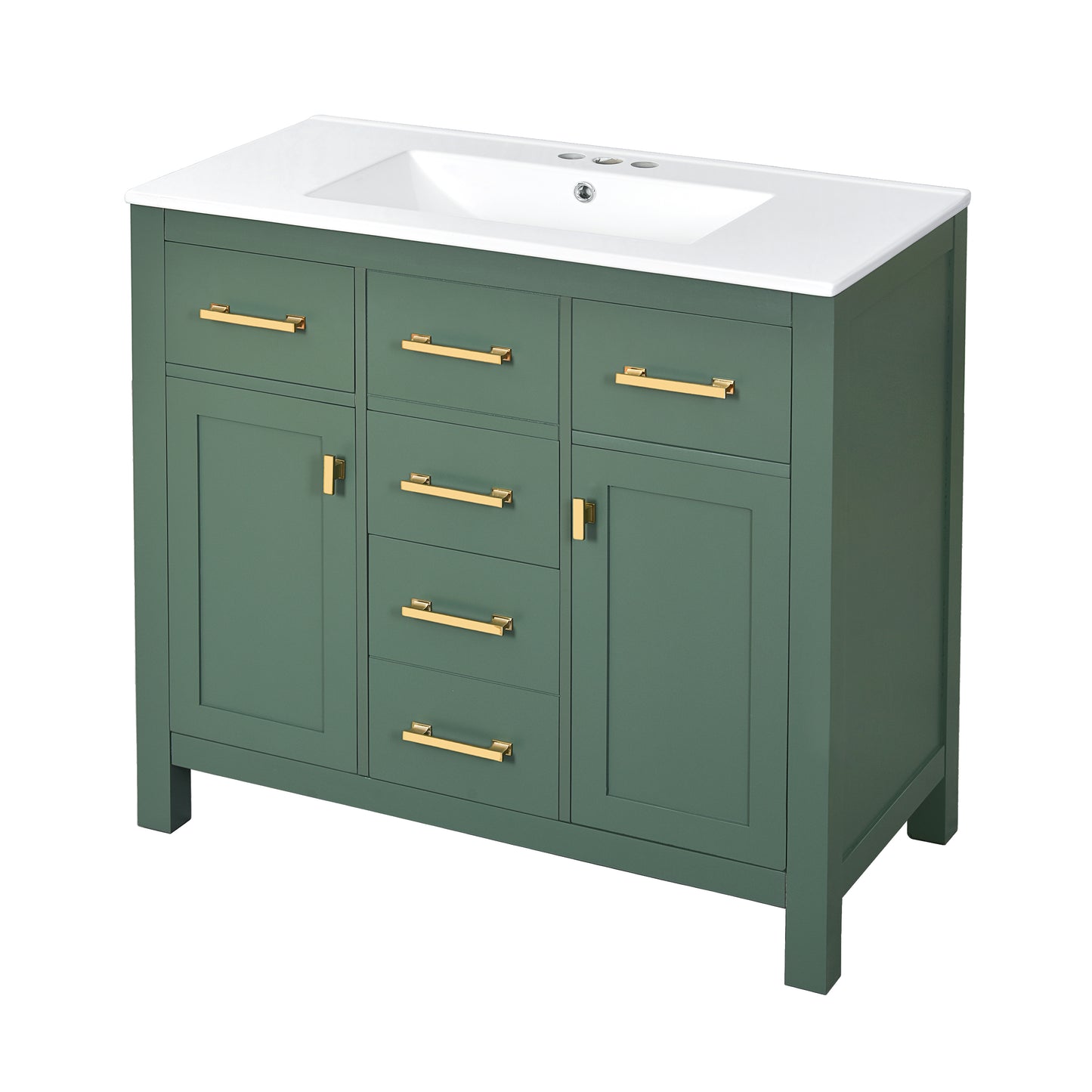 Dexmalle 36-in Green Undermount Single Sink Bathroom Vanity with White Ceramic Top and Four Drawers