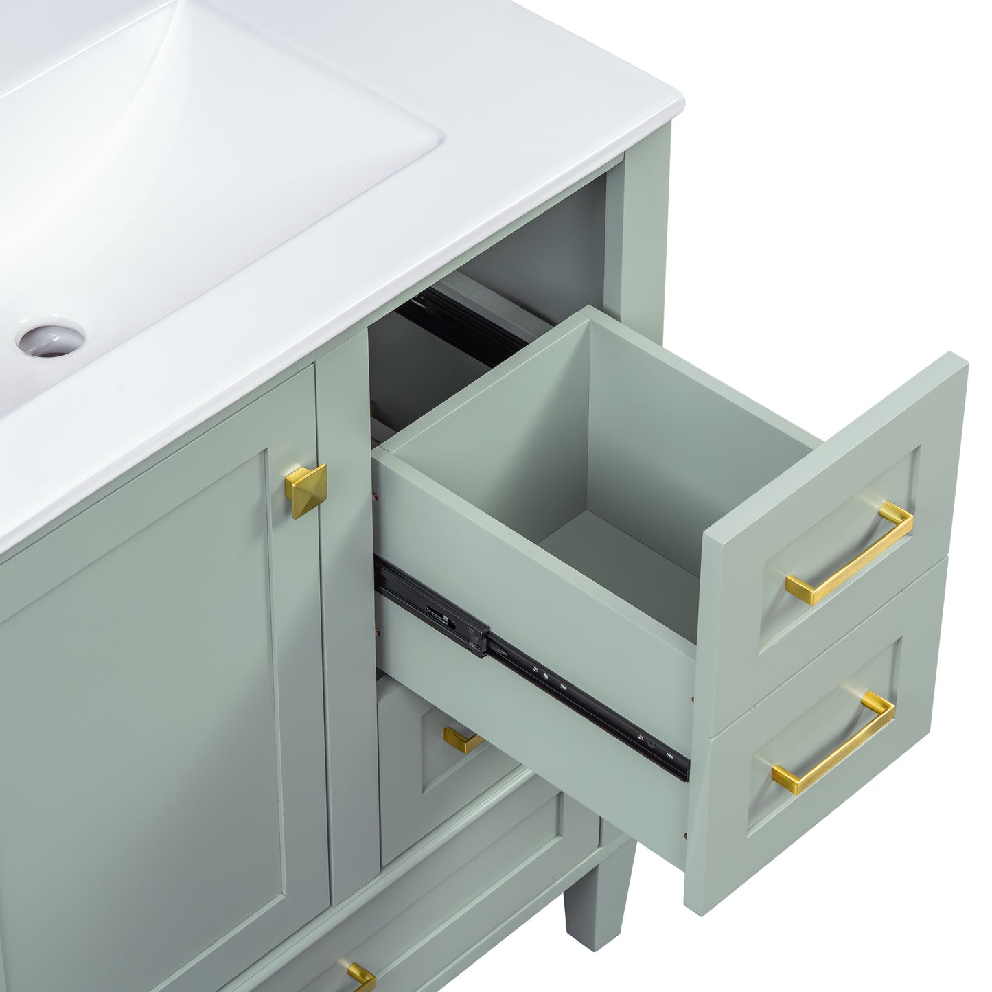 Dexmalle 30-in Light Green Freestanding Single Sink Bathroom Vanity with White Ceramic Top and Drawers