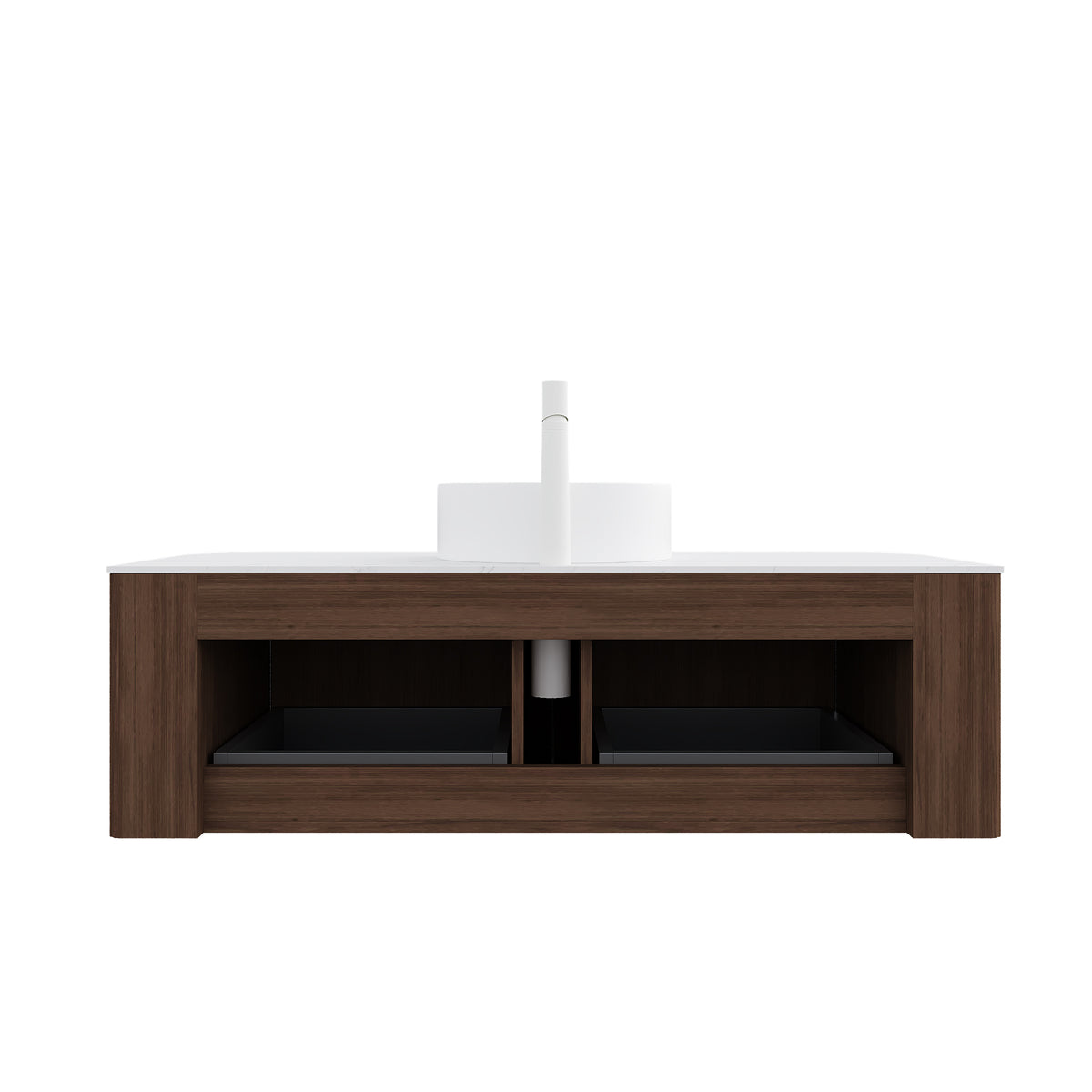 Dexmalle 48" Bathroom Vanity&Sink, Floating Curved Edges Striped Storage Cabinet with 2 Drawers, White Round Ceramic Basin