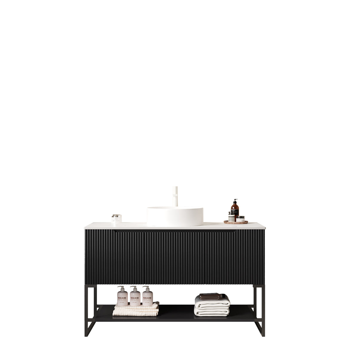 Dexmalle  48" Bathroom Vanity with Sink, Freestanding Bathroom Storage Cabinet with 3 Doors and Open Shelf