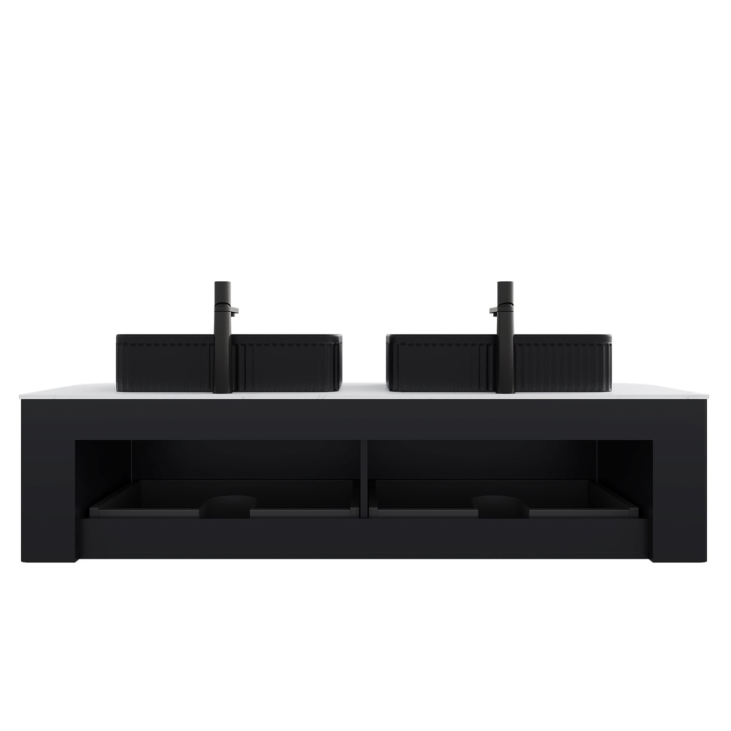 Dexmalle 60-in Black Wall-mount Double Sink Bathroom Vanity with Sintered Stone Top and Black Vessel Sink