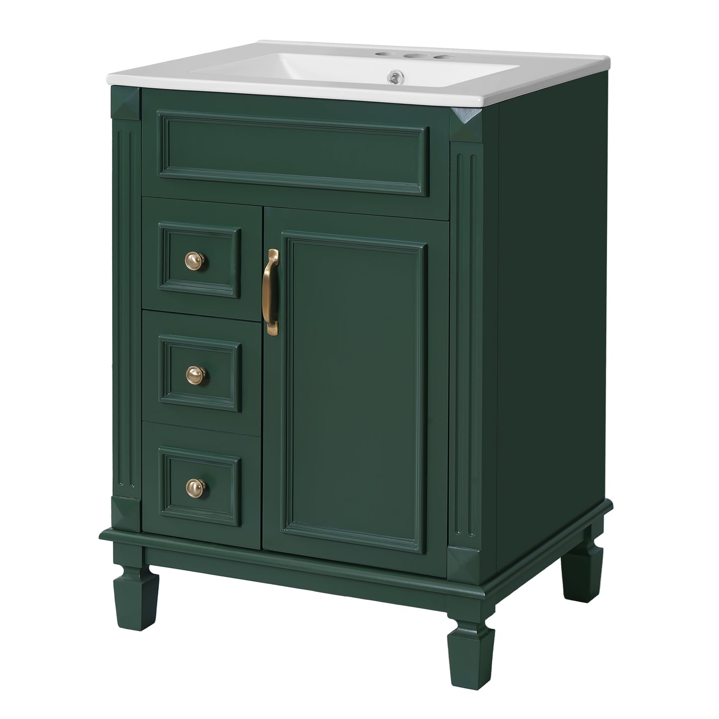 Dexmalle 24-in Green Modern Freestanding Single Sink Bathroom Vanity With Whtie Top and Two Drawers