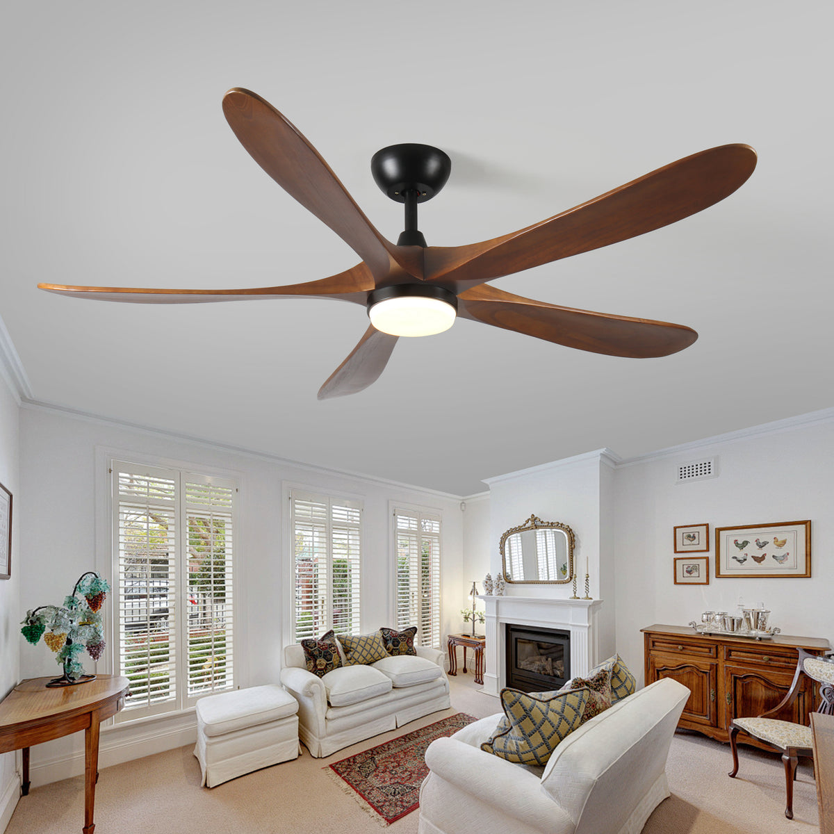 Dexmalle 62-Inch Solid Wood with Remote Control with Light