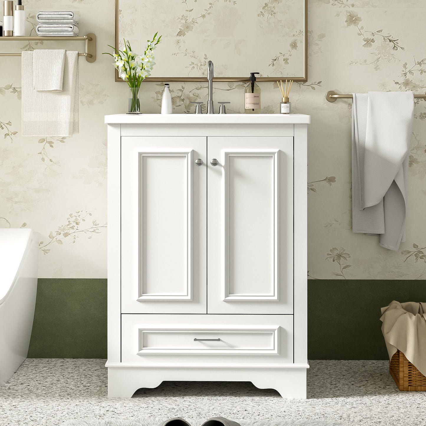 Dexmalle 24-in White Freestanding Single Sink Bathroom Vanity with White Ceramic Top