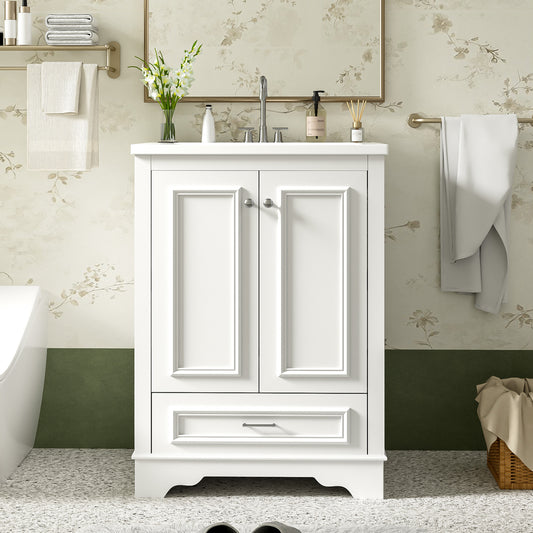 Dexmalle 24-in White Freestanding Single Sink Bathroom Vanity with White Ceramic Top