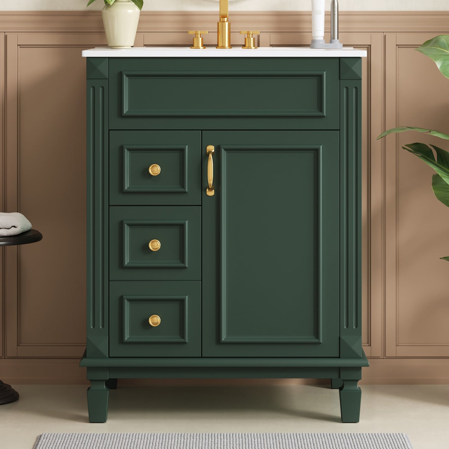 Dexmalle 24-in Green Modern Freestanding Single Sink Bathroom Vanity With Whtie Top and Two Drawers