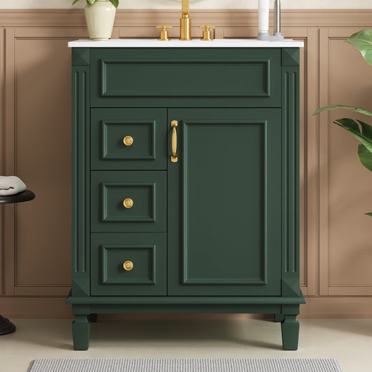 Dexmalle 24-in Green Modern Freestanding Single Sink Bathroom Vanity With Whtie Top and Two Drawers