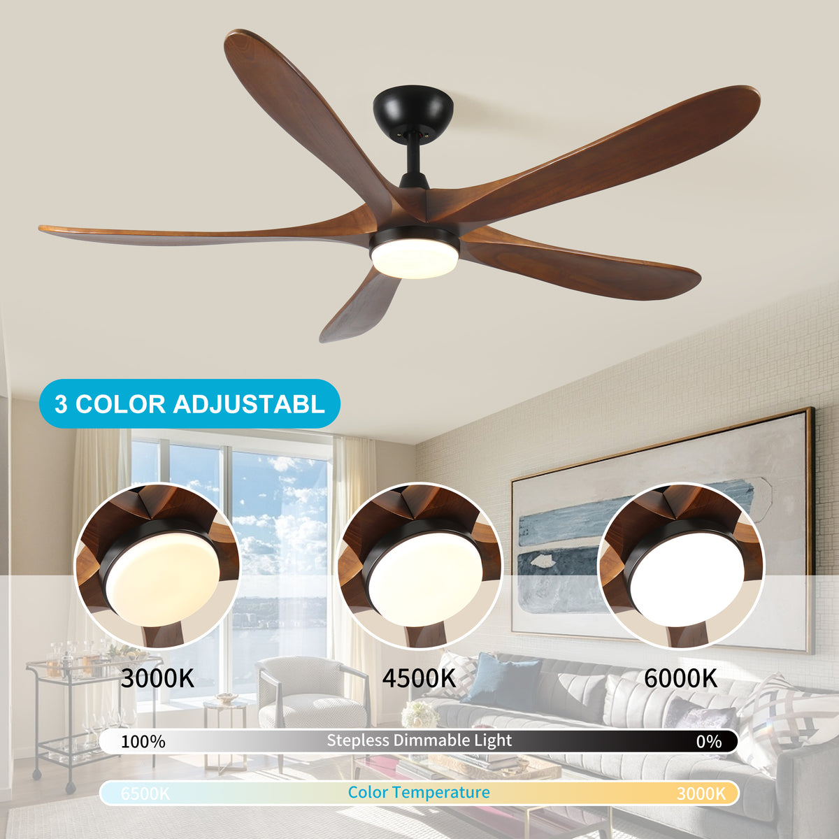 Dexmalle 62-Inch Solid Wood with Remote Control with Light